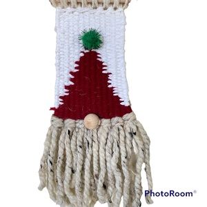 Christmas Santa Gnome Woven Wall Tapestry Handmade One of a Kind